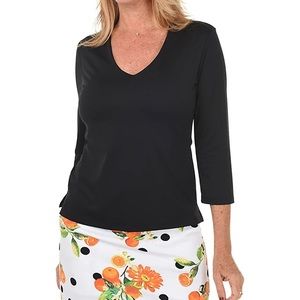 Linda Leal Basic Microfiber V-neck Top Sporty Athleisure Office Fall Winter